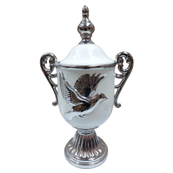 Tibor/Trofeo Porcelana 54 x 31 cm Paloma (Blanco con plateado) 22 in